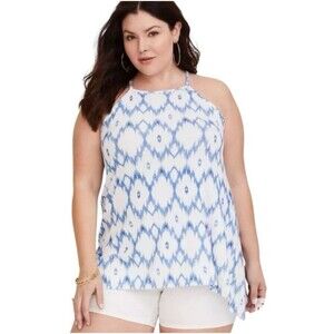 Torrid Super Soft White & Blue Ikat Print Tank Top - Size 1X